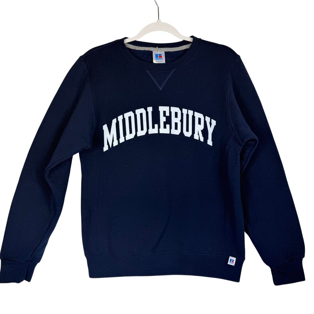 Vintage Russell Athletic Middlebury College Crew Sweatshirt Unisex Sz S Blue Y2K - Picture 2 of 5